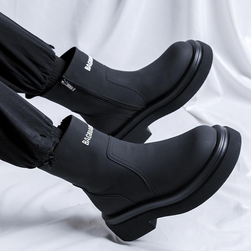 Thick-soled letter short boots men's 2025 new versatile locomotive boots high boots sleeve knight boots 5014-R