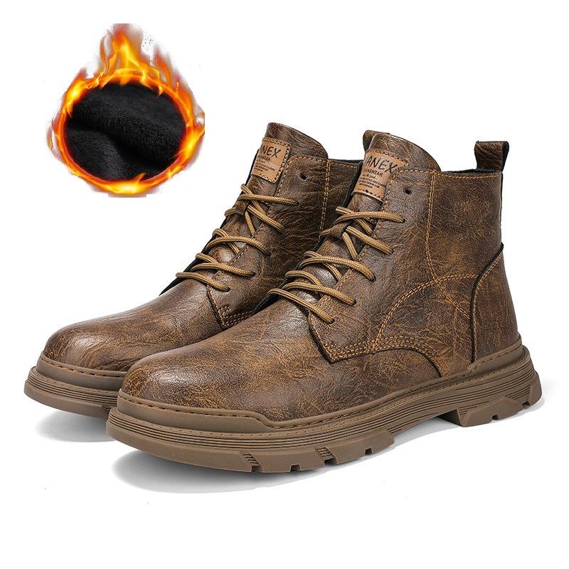 Martin Boots Men's British Style Winter High-top Retro Locomotive Leather Boots Medium-top Leather Shoes Leather Large Size 46 Tooling Boots