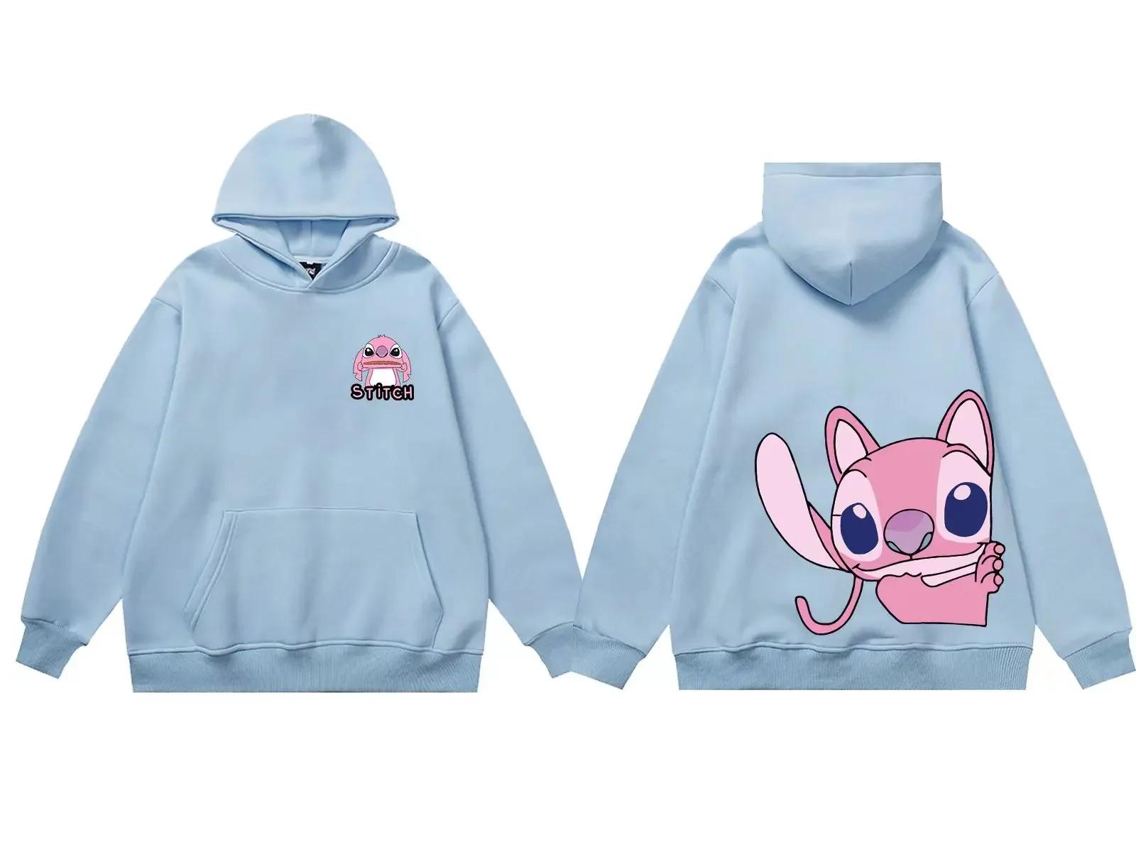 

Disney Hoodie Fashion Stitch Angel Monster Letter Cartoon Sweatshirt Pullover Cute Harajuku Unisex Women s Pocket Top L