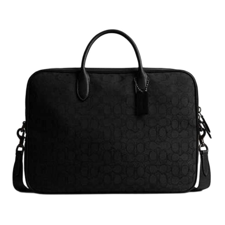 Coach Theo 40 Classic Logo Monogram Fabric Briefcase Large Men Briefcase Black CAK97-BLK Basic Set (Bag+Dust Bag)
