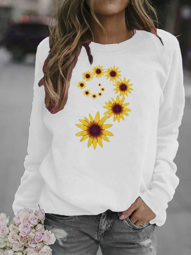 Sunflower Print Women's Round Neck Hoodie