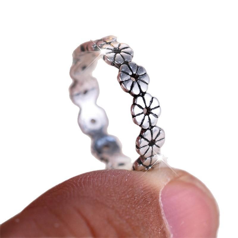 Wish Ancient Silver Smear Flower Ring Simple Personality Niche Elegant Ring