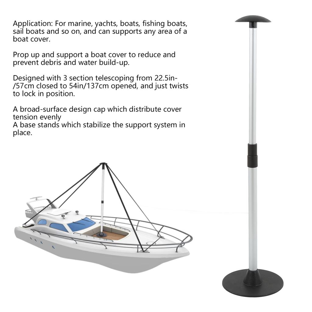 Boat Cover Support System Boat Cover Support Pole 3 Steps 22.5in‑54in Adjustable Aluminium ABS for Yachts Fishing Sailboat