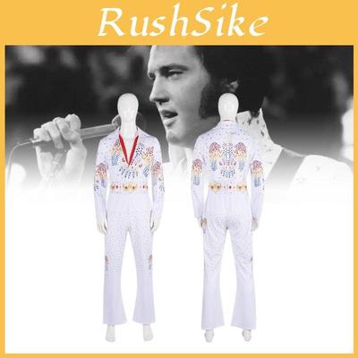 Rock Star Elvis Cosplay Costume For Unisex Adults And Kids In Classic White Design