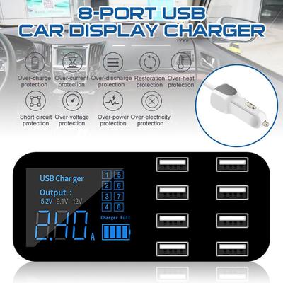 8-portowa ładowarka samochodowa USB QC3.0 szybkie ładowanie ładowarka do telefonu 40W 2.4A gniazdo Multi USB z wyświetlaczem LED dla IPhone Android Samsung