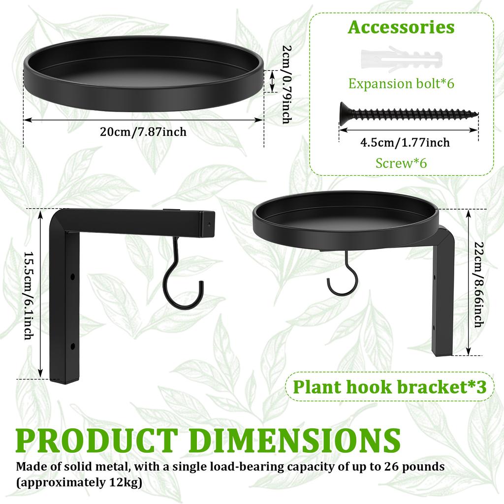 2/3Pcs Wall Plant Holder Set Metal Flower Pot Display Stand with Hook Rustproof Wall Storage Rack for Balcony Living Room Decor