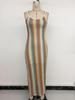 2026 Resort-Style Spaghetti Strap Bodycon Ethnic Striped Knit Dress