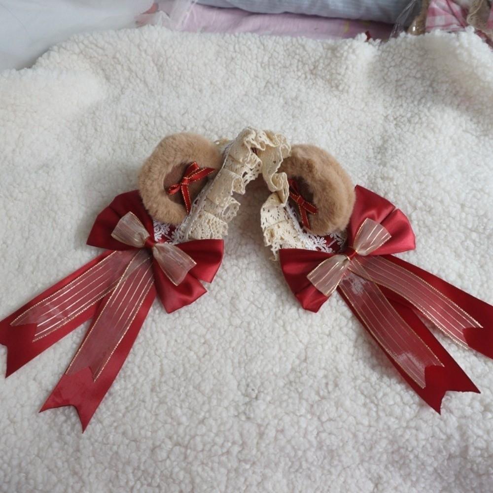 Big Bow Lolita Headband Fluffy Plush Cosplay Hair Accessory Casual Bear Ear Headband Halloween