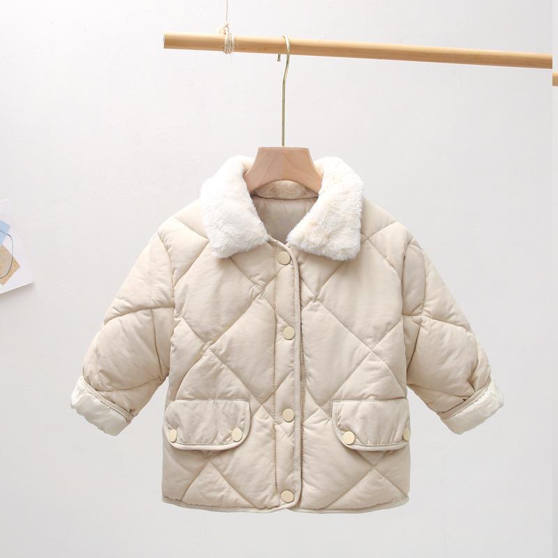Unisex Kids' Fur Collar Cotton Padded Jacket - Warm Korean Style Outerwear for Toddlers