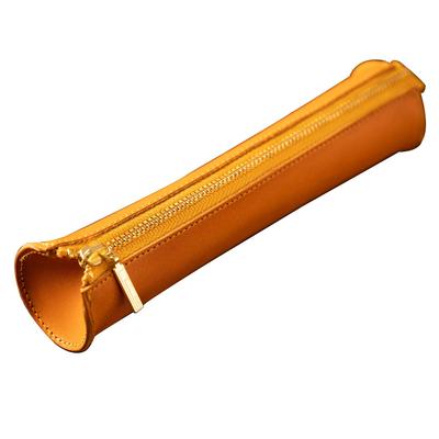 Am de Mas Rundes Stifteetui, Echtes Tochigi-Leder, Hergestellt in Japan, Passend für Füllfederhalter, Schlicht, Handgefertigt, PC-020, Kamel