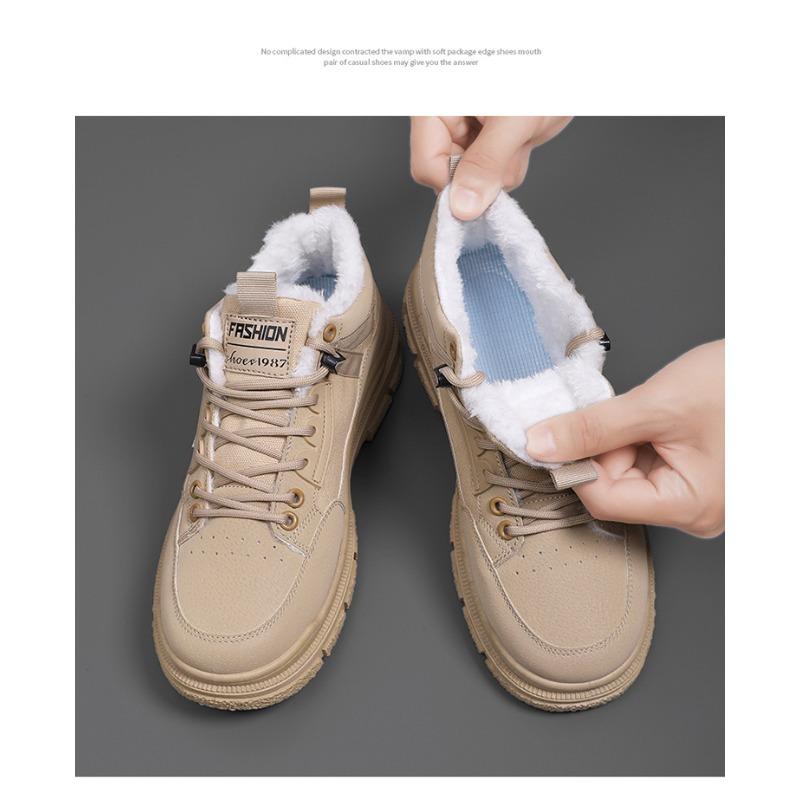Men's Winter Fashionable Thick-Soled Mid-Top Lace-Up Sports Casual Shoes, Warm-Lined British Style Wear-Resistant Martin Footwear.