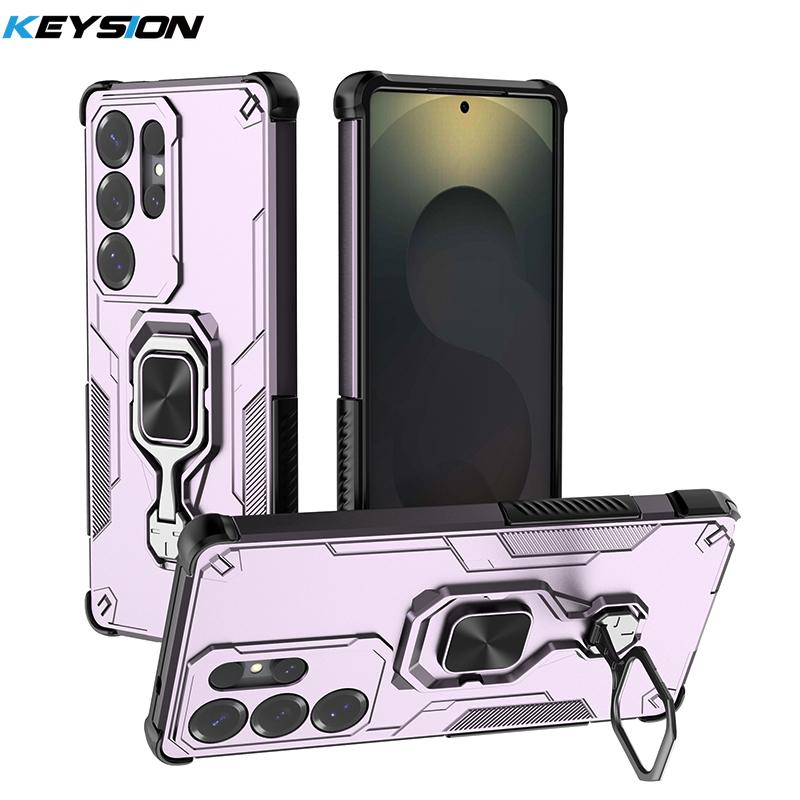 

KEYSION Противоударный чехол для Samsung S25 Ultra 5G Мягкий силиконовый + PC Вертикальный металлический чехол-подставка для телефона Задняя крышка для Galaxy S25+ Plus for Galaxy S25 Ultra фиолетовый
