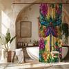 Dragonfly Shower Curtain, Stained Glass Design Bath Curtain, Waterproof Fabric Bathroom Decor, Colorful Floral Art