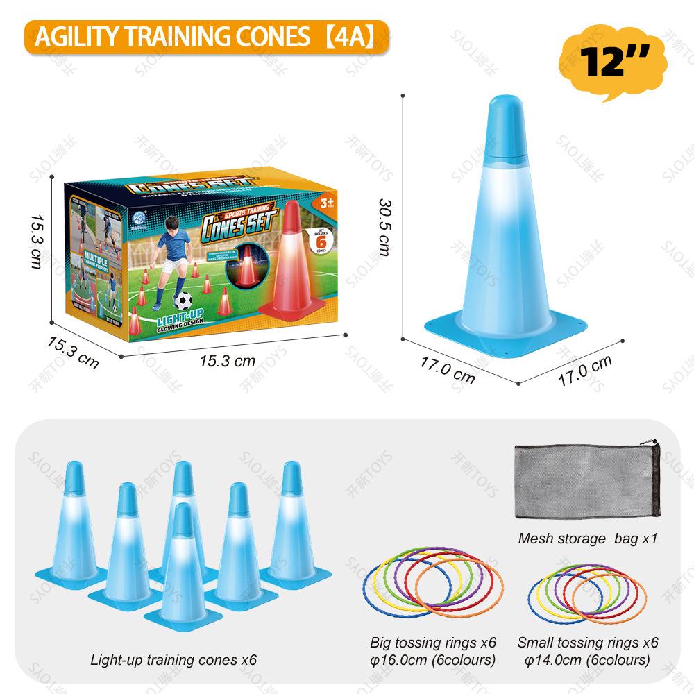Kids Ring Toss Glowing Cones Set Outdoor Soccer Agility Training Equipment for Toddlers 6-Pack Blue Orange