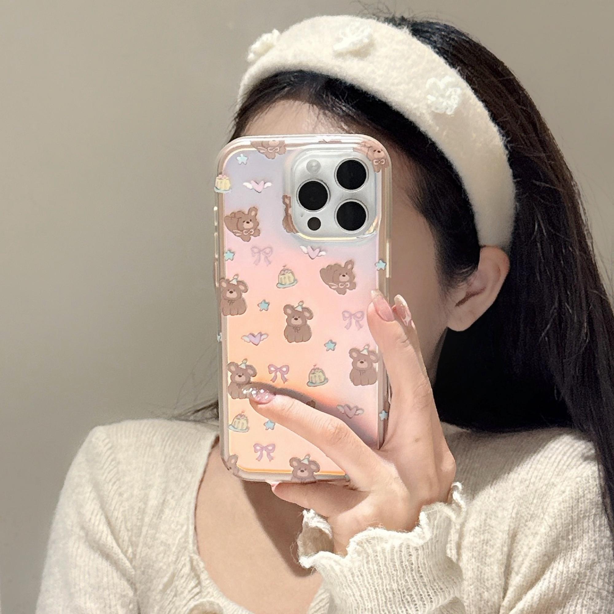 

For iPhone 16 Pro Case IMD Laser Bear Design IMD Shockproof Phone Cover A