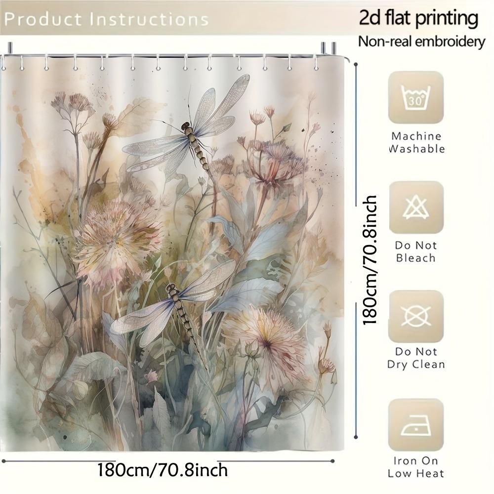 Libelle Wildblume Duschvorhang Polyester Leicht zu reinigen Langlebig für Moderne Traditionelle Badezimmerdekoration Einweihungs Hochzeitsgeschenk
