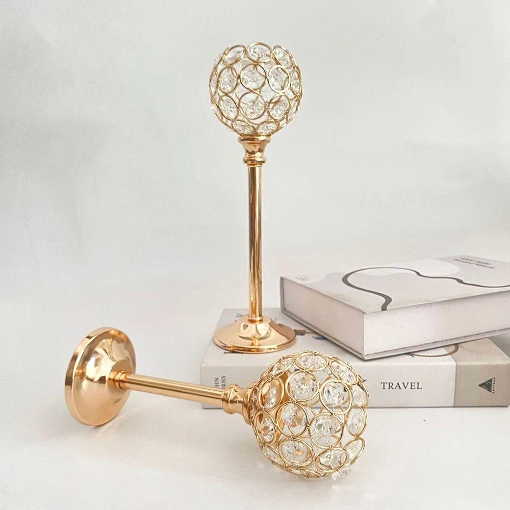 Mini Golden Crystal Bowl Candle Holders Metal Craft Candelabra Candlelight Dinner