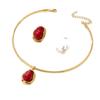 Burgundy Imitation Pearl Baroque Stud Earrings Collar Set High Value Light Luxury Niche Versatile Temperament