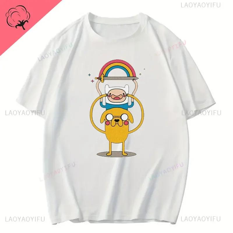 Funny Cartoon Printing T Shirt Adventure Time Cotton T Shirt for Men and Women Casual Wear Classic Anime Graphic Man's T Shirts