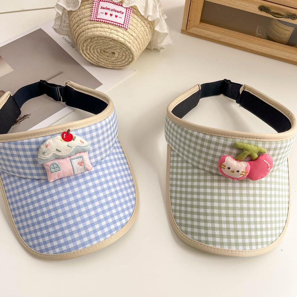 Kids' Cute Cherry Plaid Sun Visor Hat: Versatile Summer Shade