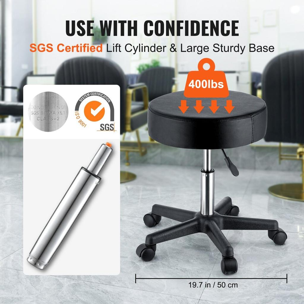 Rolling Stools with Wheels, 400 LBS Weight Capacity Adjustable Height Stool with Ultra-Thick Seat Cushion, Swivel Stools Chair for Salon, Bar, Home,