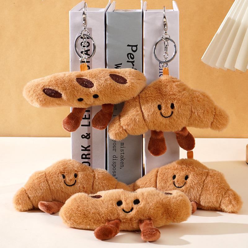 Cute French Baguette and Croissant Plush Keychain Food Series Doll Dessert Toy Bread Car Keychain Hanging Ornament