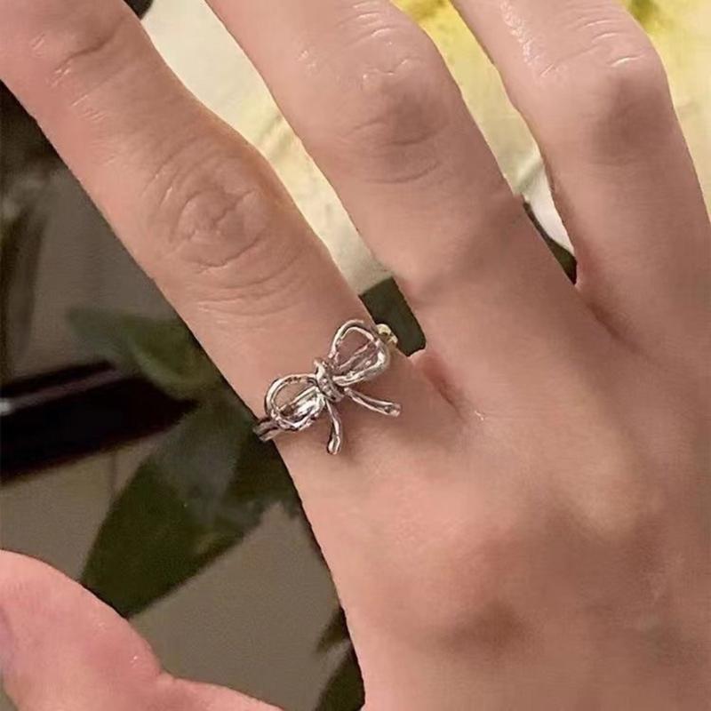 Bowknot Charm Rings Opening Rings for Women Girls Adjustable Finger Rings Valentines Day Engagement Jewelry Pieces
