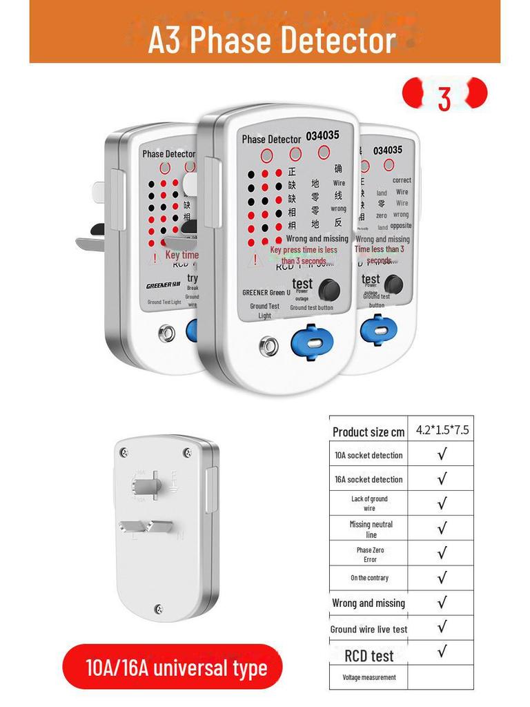 Green Forest Multi-Function Power Detector Plug - Polarity, Leakage, and Ground Wire Tester
