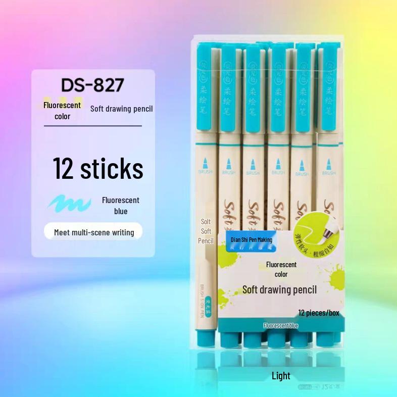 DianShi 827 Fluorescent Soft Brush Pen for Marking, Highlighting, Bullet Journaling, and Calligraphy флуоресцентный синий