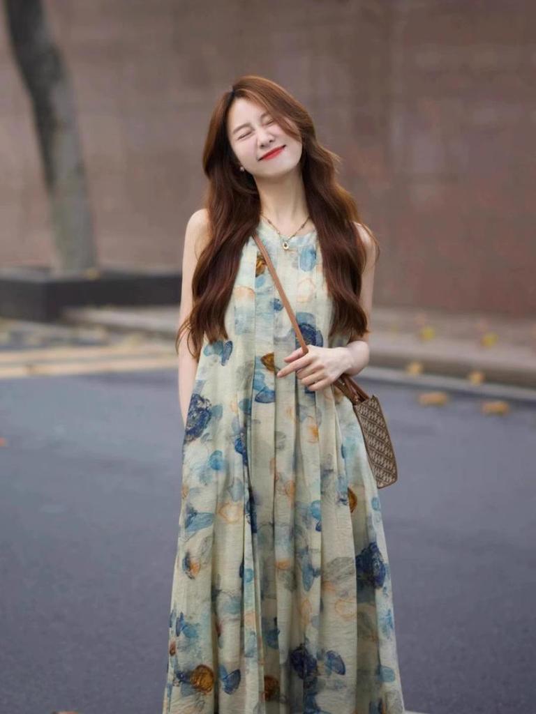 Spring 2025 Ink Print Dress & Denim Jacket Set - Age-Defying Fashion