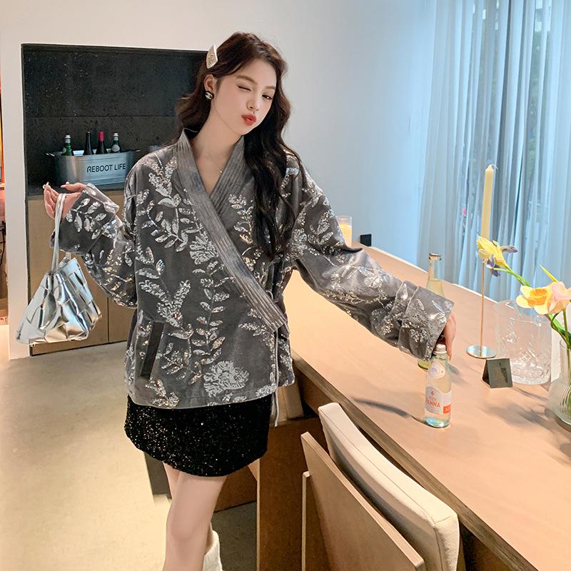 Japanese-Chinese Fusion Sparkling Printed Jacket - Autumn Luxury Long-Sleeved Trend