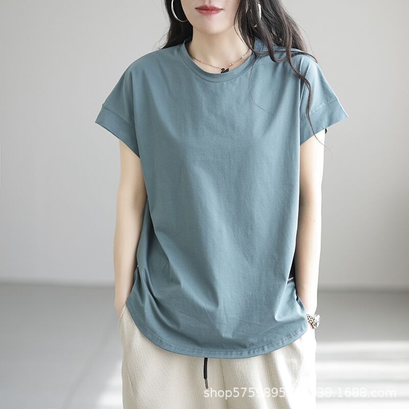 Casual labeling retro short-sleeved t-shirt women's loose and thin temperament hollow bottoming shirt spring and summer top women