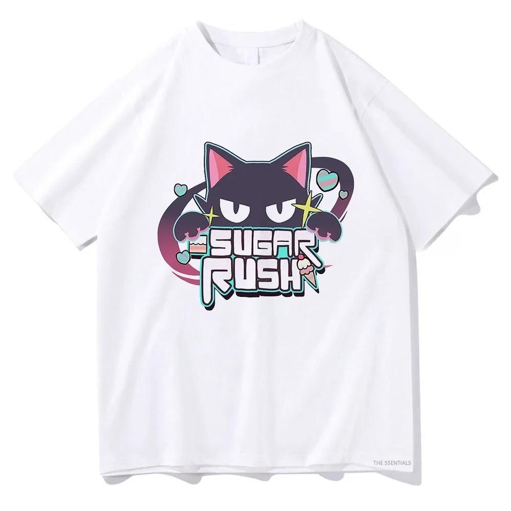 Modrá anime archivní trička Sugar Rush Vtipné dámské oblečení Unisex Streetwear Manga Cosplay Oblečení Grafická trička