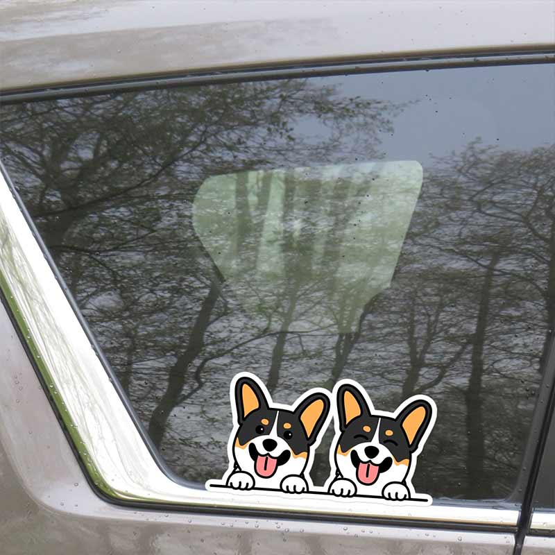 Two Tricolor Corgi Car Stickers Waterproof Vinyl Decals Auto Body Window Bumper Decor Motorcycle Helmet Stickers TM227