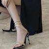 New Women High Heels Rhinestone Snake Strap Sandals Thin Heel  Shoes Ladies Summer Slingback
