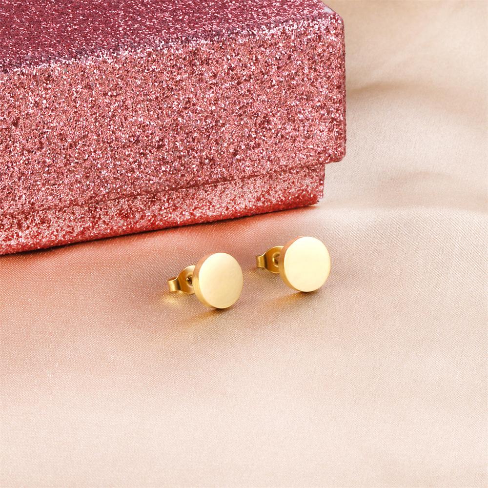 1 Pair Korean Women's Simple Earring Gold Color Stainless Steel Geometric Round Charm Pendent Stud Earrings For Women Jewelry
