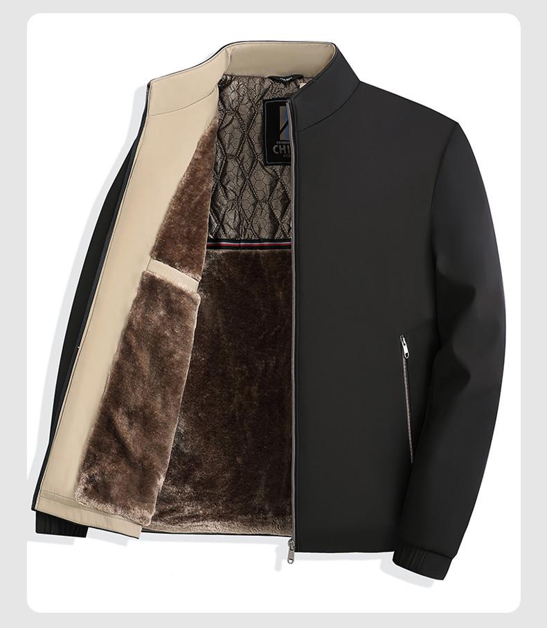 Winter Fleece-Lined Dad's Jacket - Warm Stand-Up Collar for Middle-Aged & Elderly Men, Grandpa Style