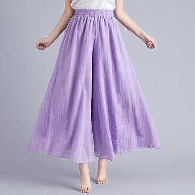 Literary Large Size Cotton Linen Wide-legged Pants Skirt Elastic Waist Linen Pure Color Ethnic Wind Large Swing Pants Skirt