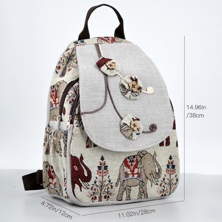 Women's Retro Canvas Floral Backpack - Lightweight, Handwoven & Versatile for College Students