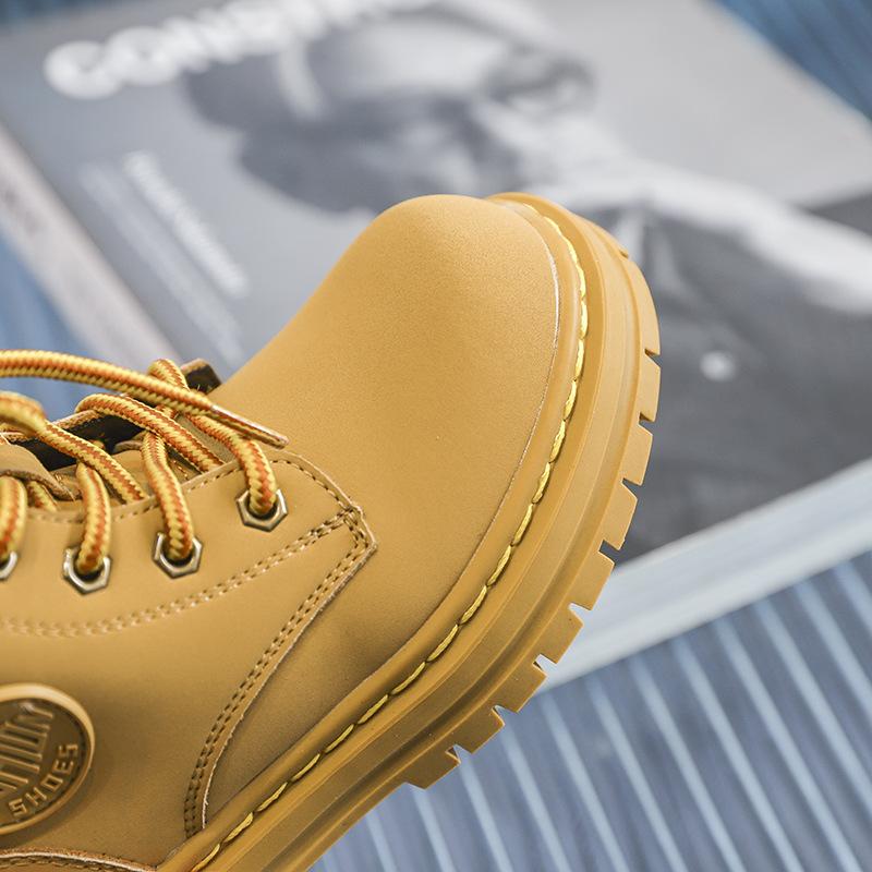 Retro Autumn and Winter New Children's Short Boots Korean Casual Cowhide Boys Small Yellow Shoes Medium Tube Girls Single Boots