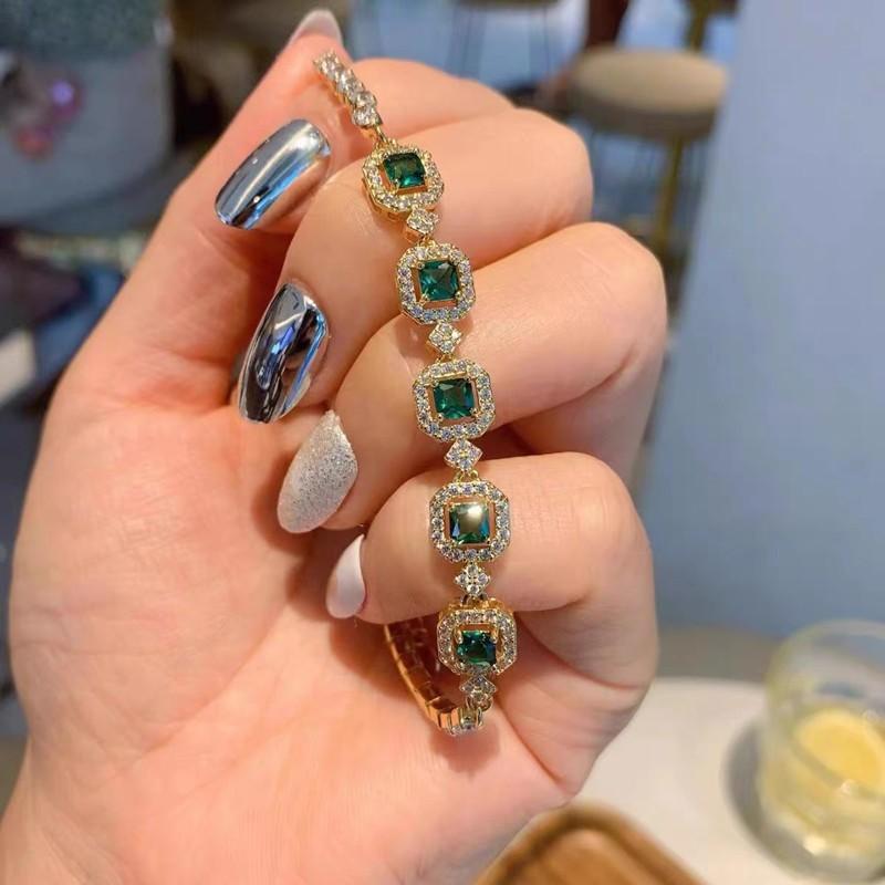 Имитация цвета турмалина, квадратный браслет-принцесса с полными бриллиантами, женский дофаминовый браслет, браслет, украшение для рук