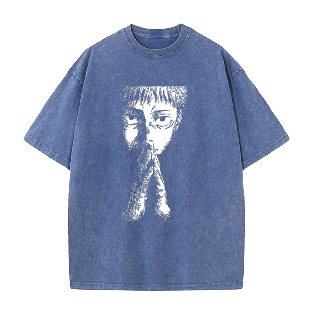 Itadori Yuji Jujutsu Kaisen Clothing Men Short Sleeve Manga T-shirts Vintage Washed T Shirt Casual Cotton Tee Harajuku Tshirt