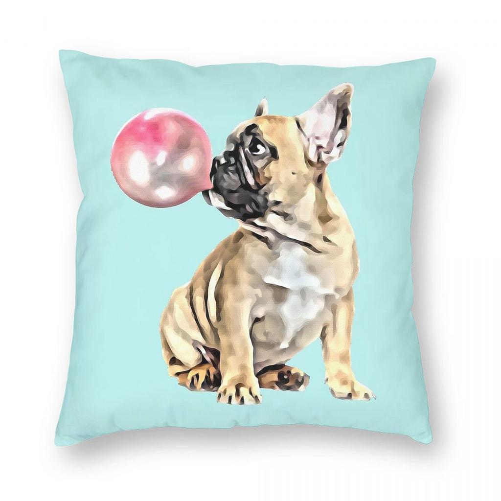 French Bulldog Pink Bubblegum Square Pillowcase Polyester Linen Velvet Pattern Zip Decor Throw Pillow Case Room x