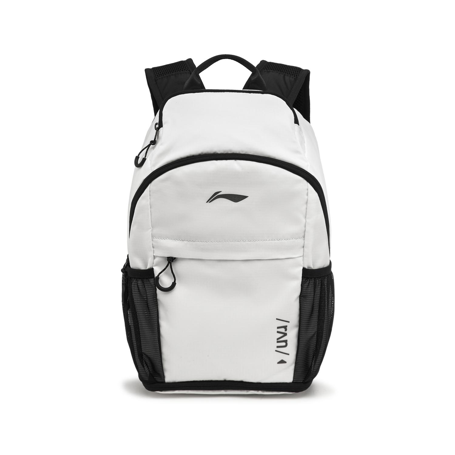 Li Ning Running Series Eco-Friendly Water-Resistant Reflective Zipper Adjustable Shoulder Strap Nylon Sports Backpack Unisex Backpack White ABSU039-2 White