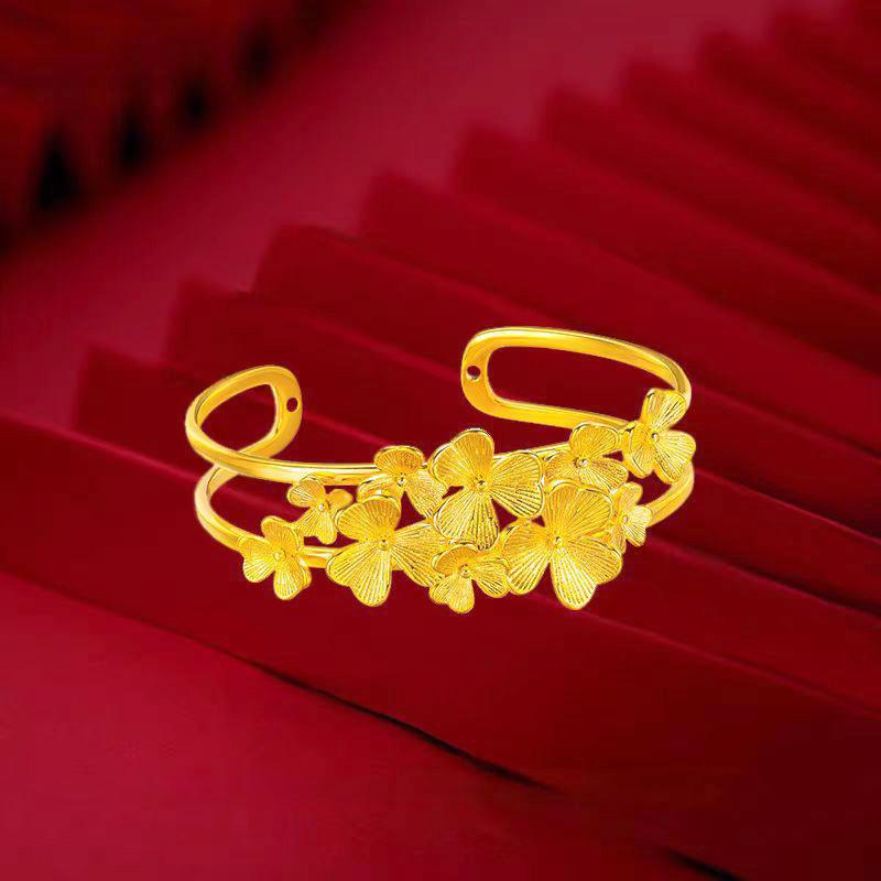 Golden Prosperous Open Flower Bangle: Versatile Women's Temperament Sand Gold Bracelet