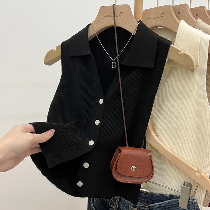 Women's Summer Chic Sleeveless Ice Silk Polo Collar Slim Fit Knit Camisole