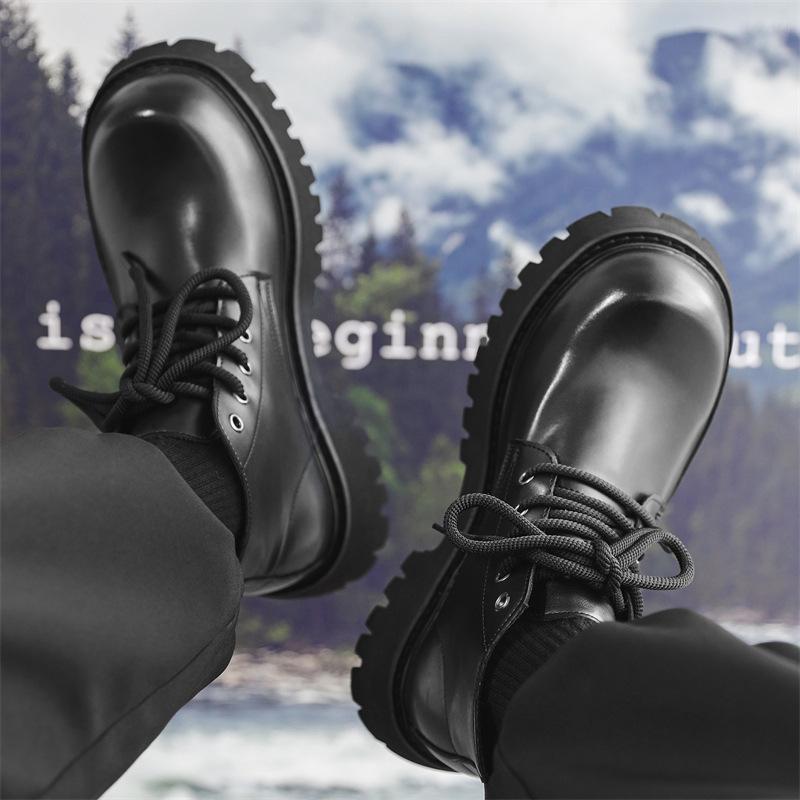 Martin boots men's high-top British style black tooling locomotive boots heightening medium-top short boots 32054-J