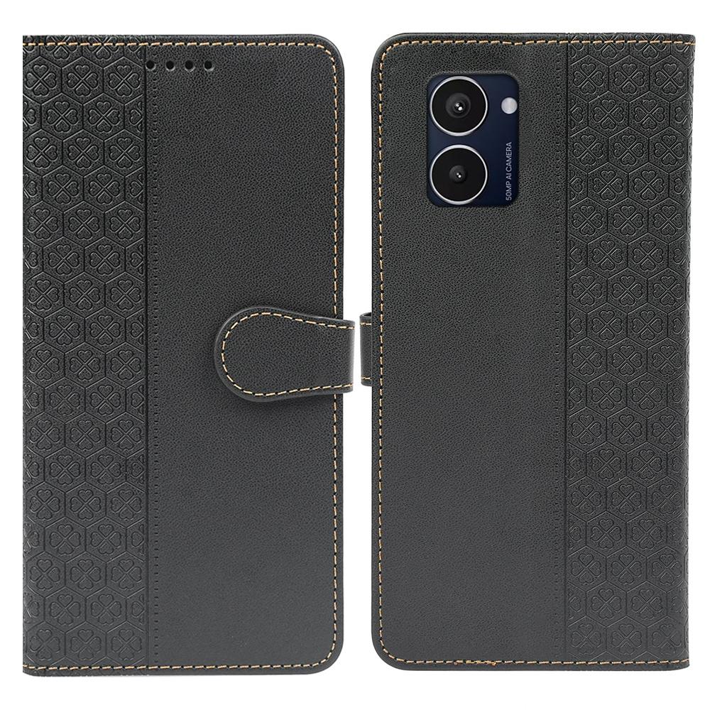 

For HMD Pulse Pro/Pulse+/Pulse Case Magnetic Clasp Four-Leaf Clover Leather Phone Cover Black