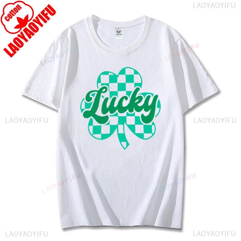 2025 St Patricks Day Women Shirt Lucky Shamrock Graphic Tshirt Irish Shirts St Patricks Cotton Short Sleeve Tee Tops Ropa Mujer