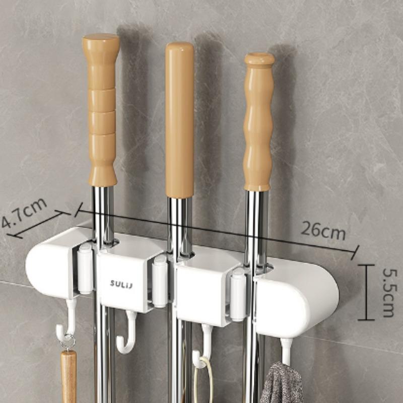 Space-Saving SULIJ 1pc Multifunctional Mop and Broom Rack, Wall-Mounted Storage Organizer with Easy Install Shelves for Toilet and Bathroom